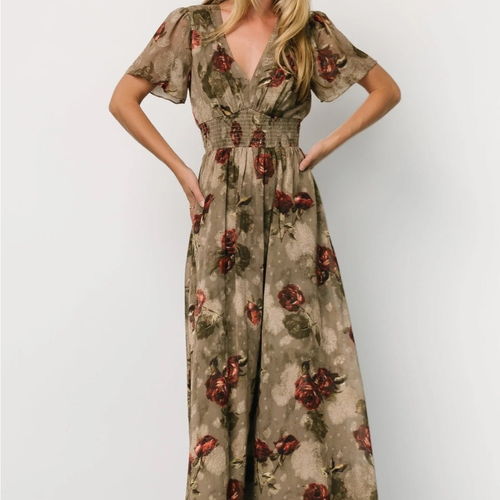 Baltic Born Floral Maxi Dress in Olive and Red